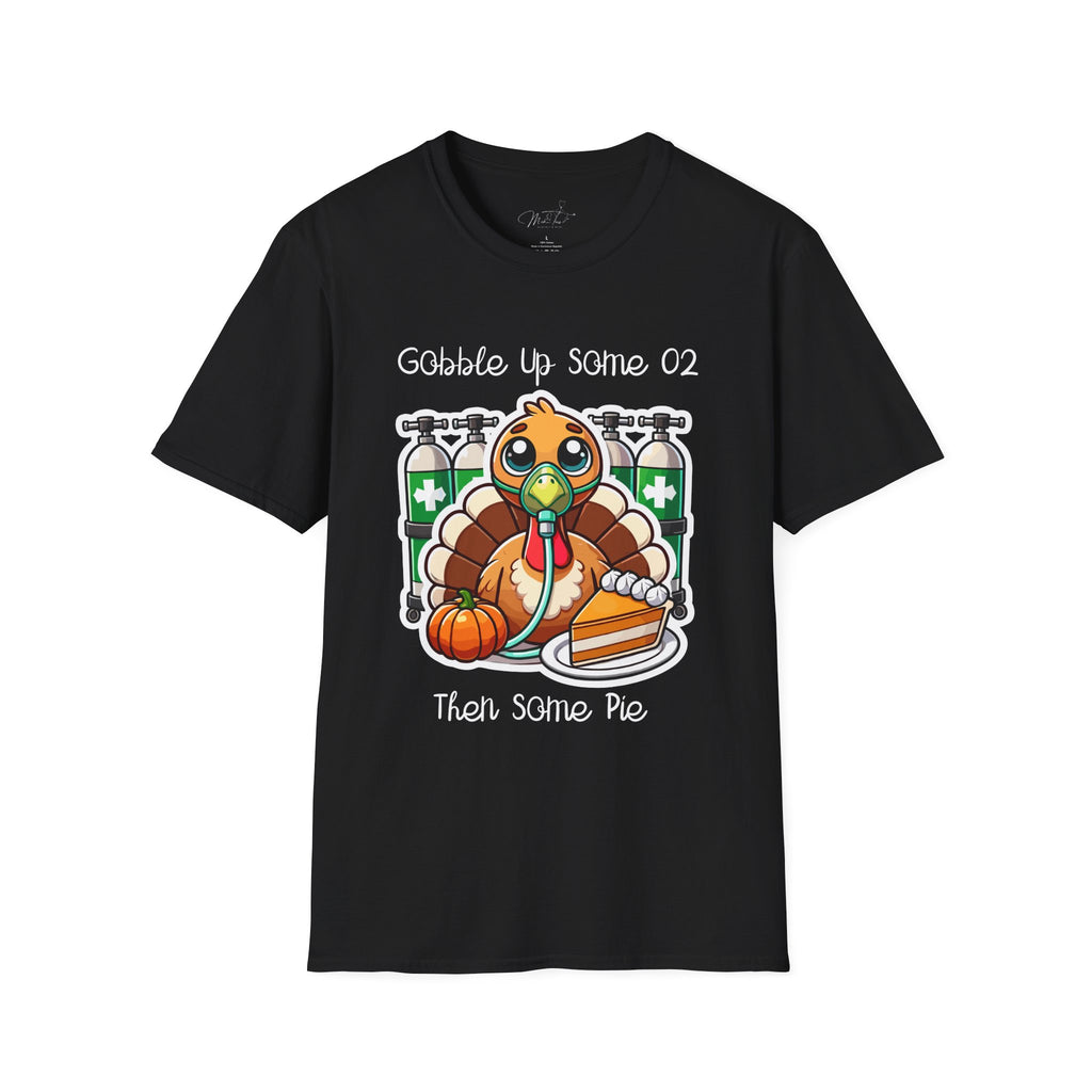 Thankful for Oxygen and Pie T-Shirt – A Fun Thanksgiving Respiratory Tee (Unisex Softstyle T-Shirt)