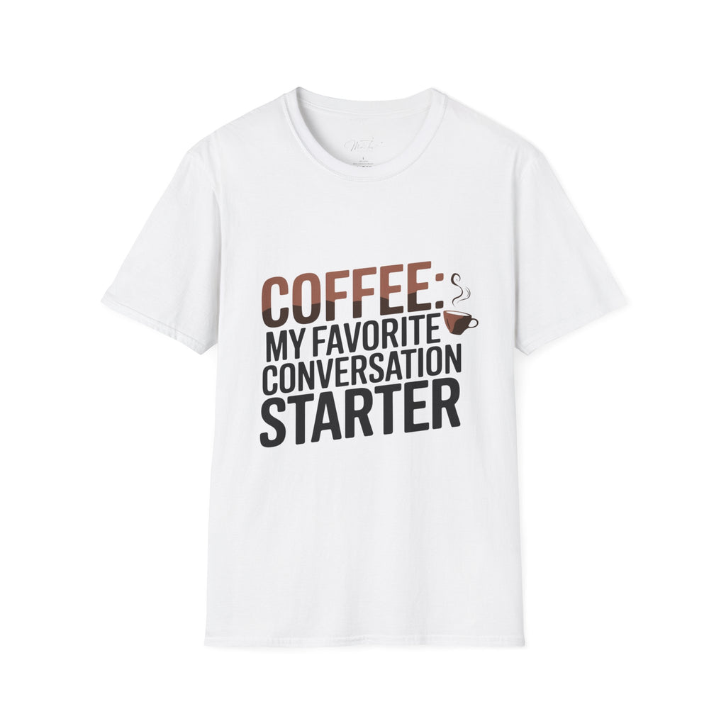 Coffee: My Favorite Conversation Starter T-Shirt – Perfect for Speech Language Pathologists! (Unisex Softstyle T-Shirt)