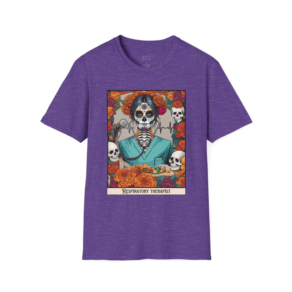 💀 Día de los Muertos Respiratory Therapist T-shirt: Celebrate Life and Honor the Profession! 🌹 (Unisex Softstyle)