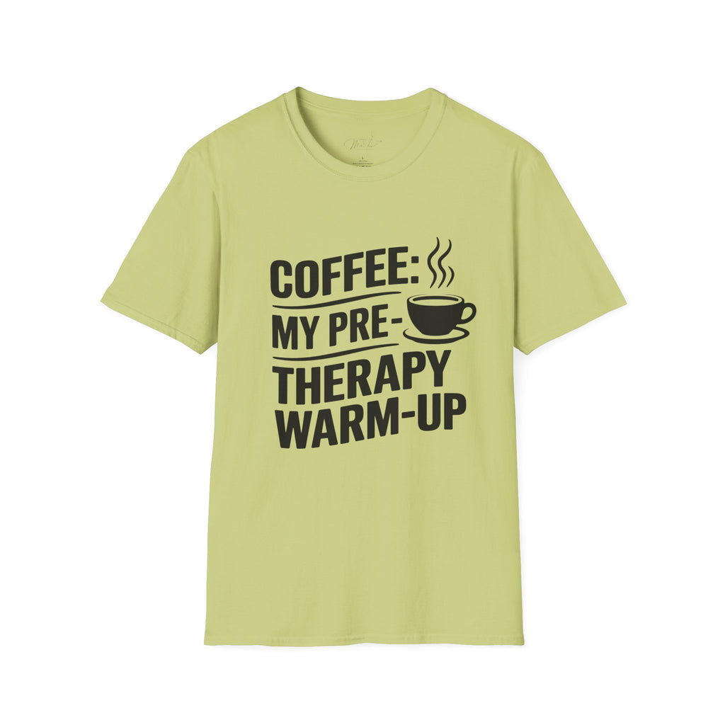 Coffee: My Pre-Therapy Warm-Up T-Shirt – Perfect for Caffeinated Physical Therapists!(Unisex Softstyle T-Shirt)