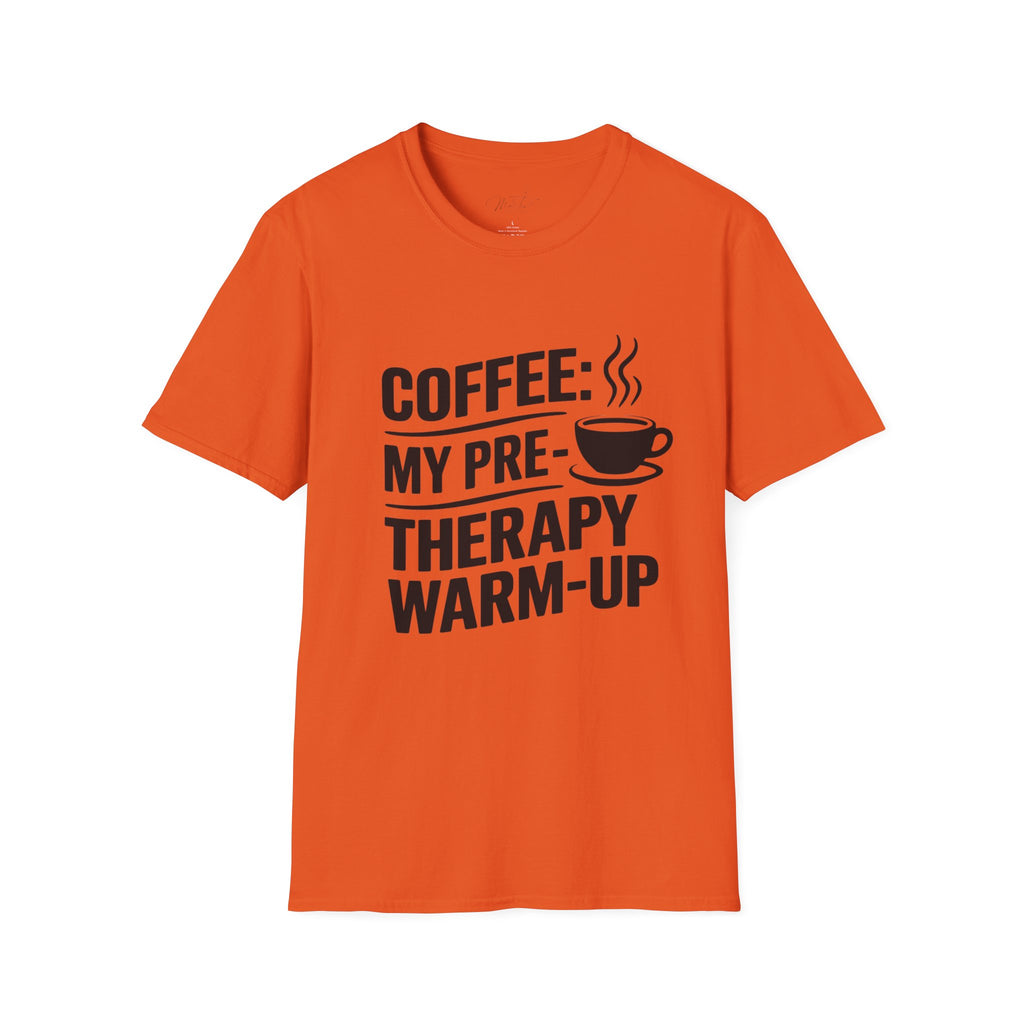Coffee: My Pre-Therapy Warm-Up T-Shirt – Perfect for Caffeinated Physical Therapists!(Unisex Softstyle T-Shirt)