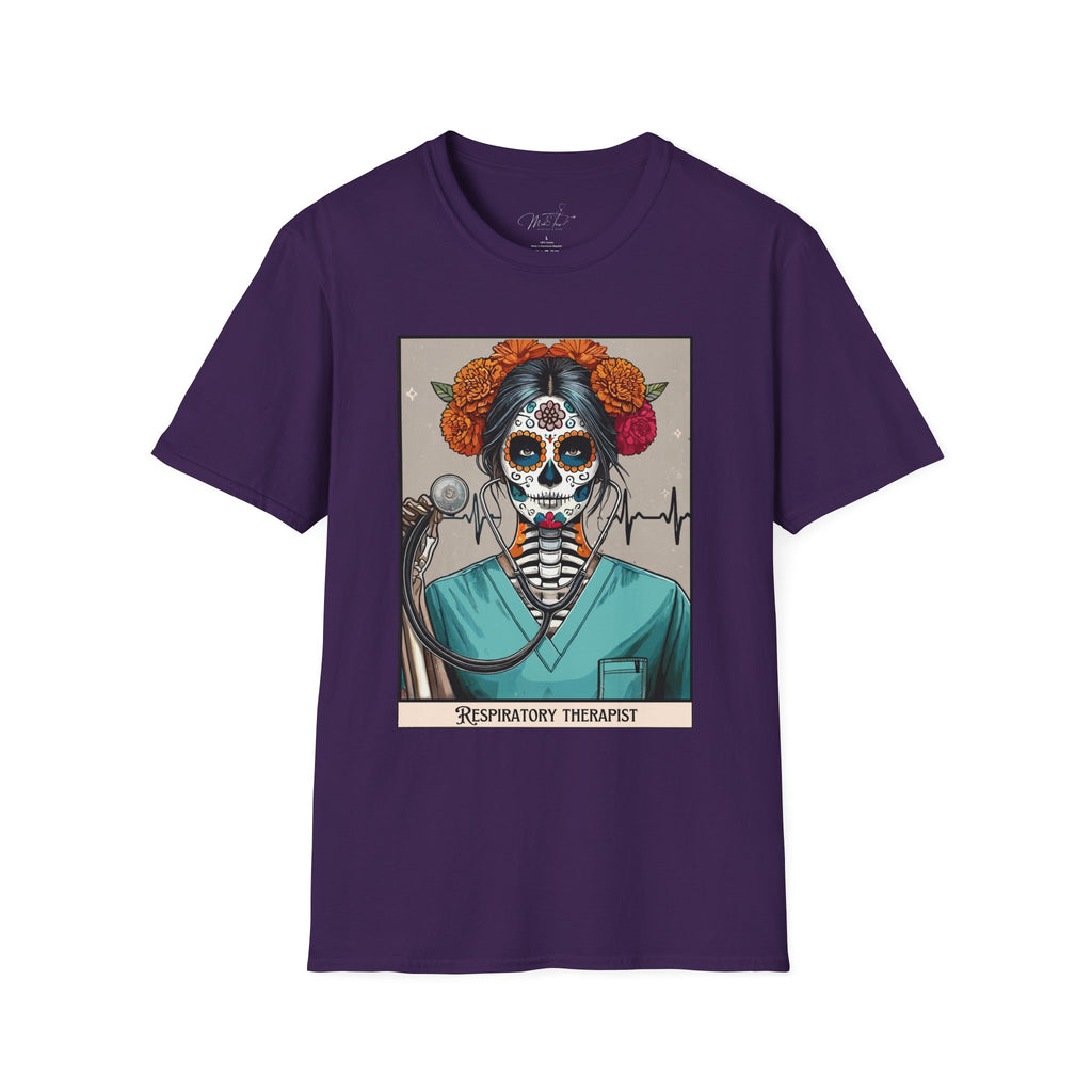💀 Sugar Skull Respiratory Therapist T-shirt: A Beautiful Blend of Art and Profession! 🌺 (Unisex Softstyle)