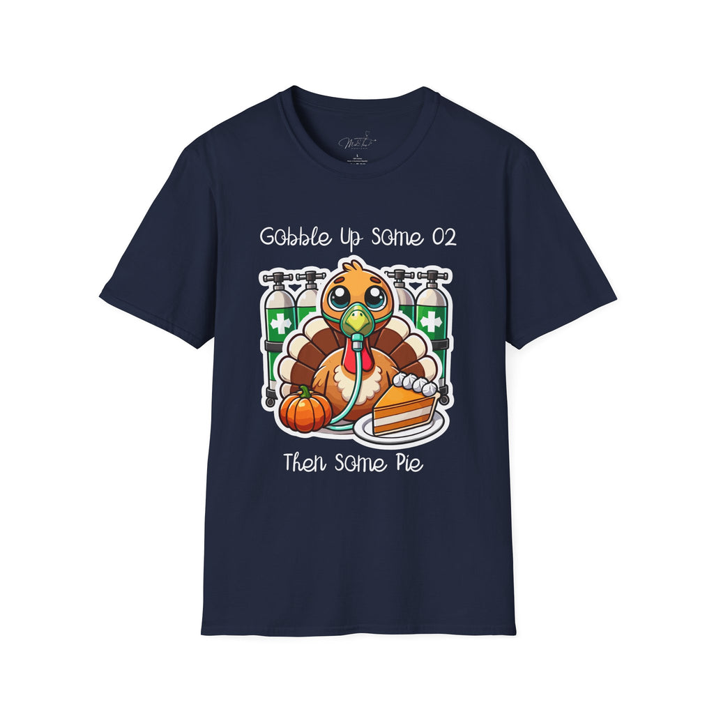 Thankful for Oxygen and Pie T-Shirt – A Fun Thanksgiving Respiratory Tee (Unisex Softstyle T-Shirt)