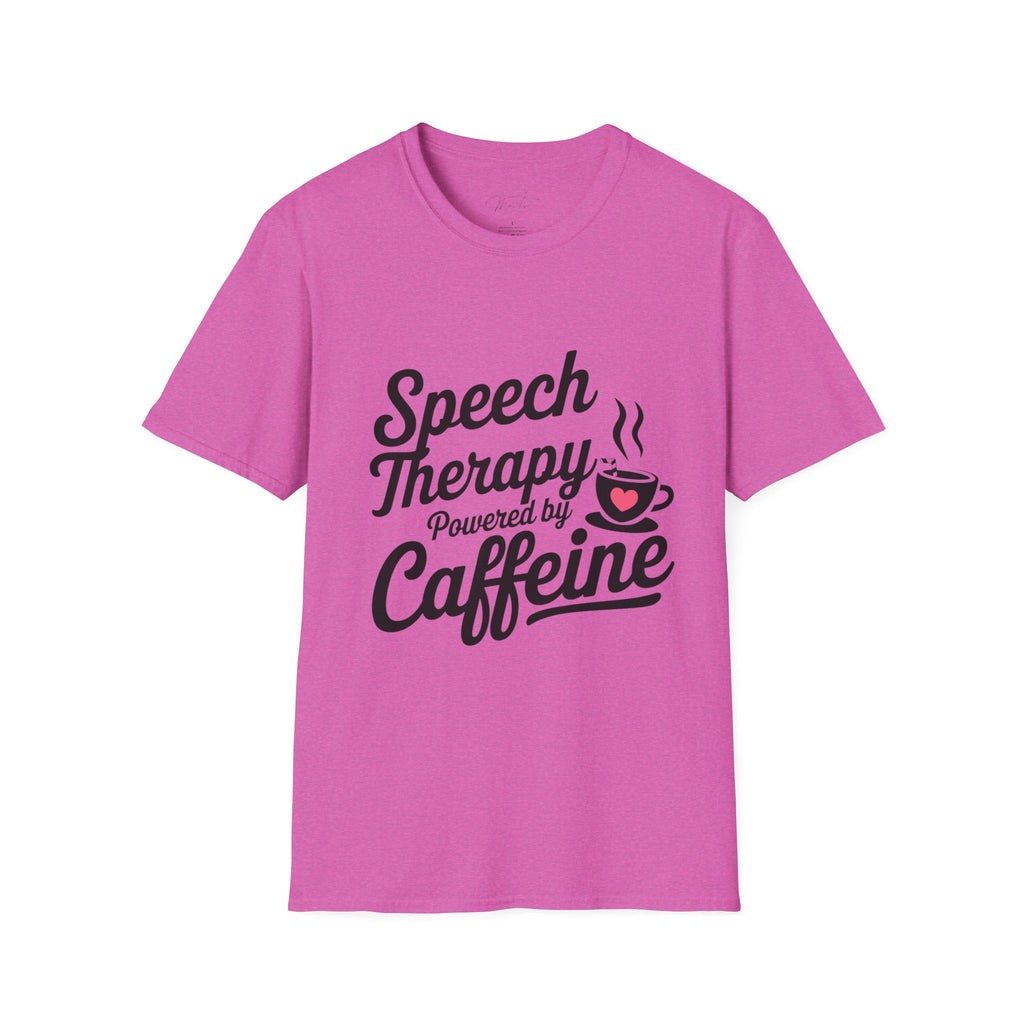 Speech Therapy Powered by Caffeine T-Shirt – Fuel for Communication Champions(Unisex Softstyle T-Shirt)
