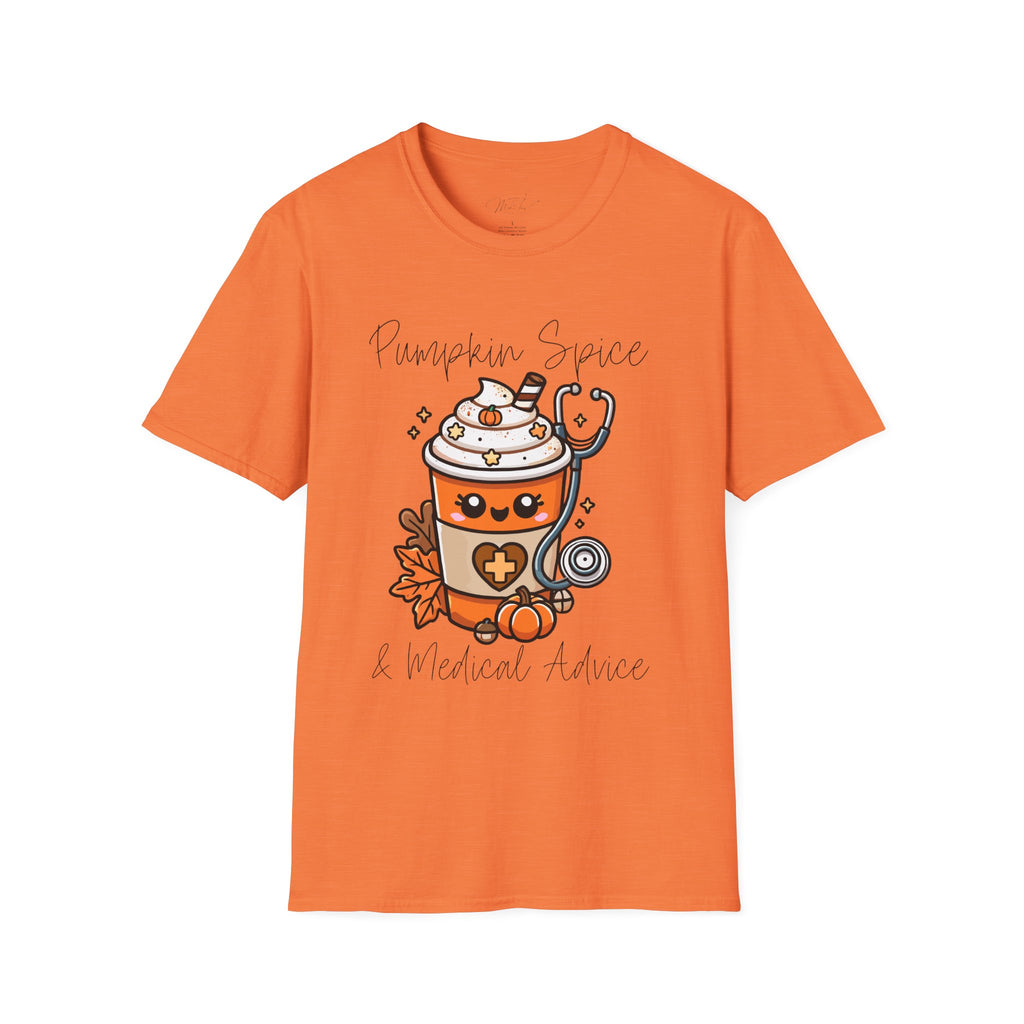 Pumpkin Spice & Healthcare Life T-Shirt – Fall Fun for Medical Professionals(Unisex Softstyle T-Shirt)