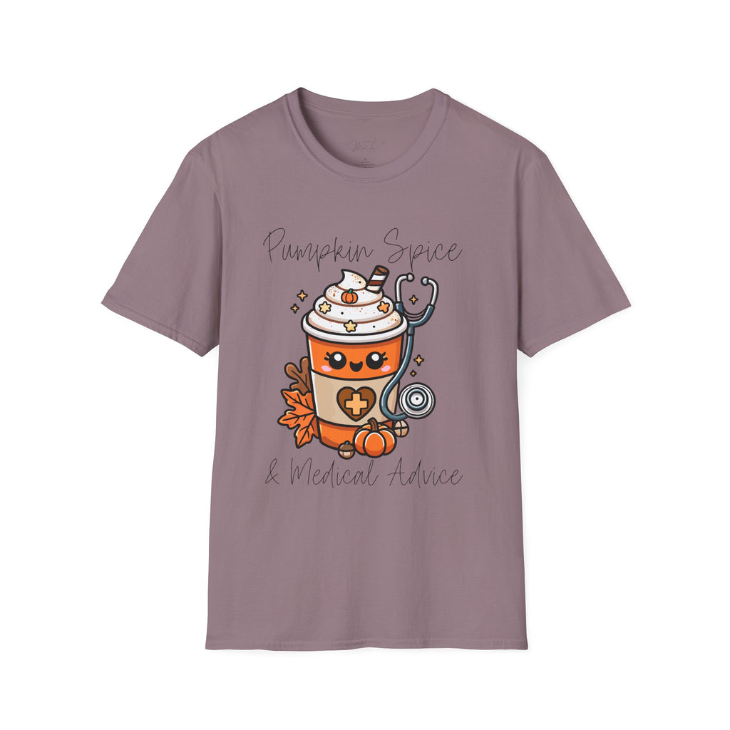 Pumpkin Spice & Healthcare Life T-Shirt – Fall Fun for Medical Professionals(Unisex Softstyle T-Shirt)