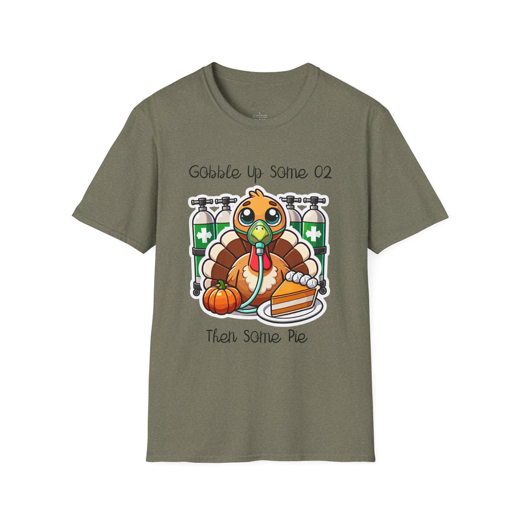 Thankful for Oxygen and Pie T-Shirt – A Fun Thanksgiving Respiratory Tee (Unisex Softstyle T-Shirt)