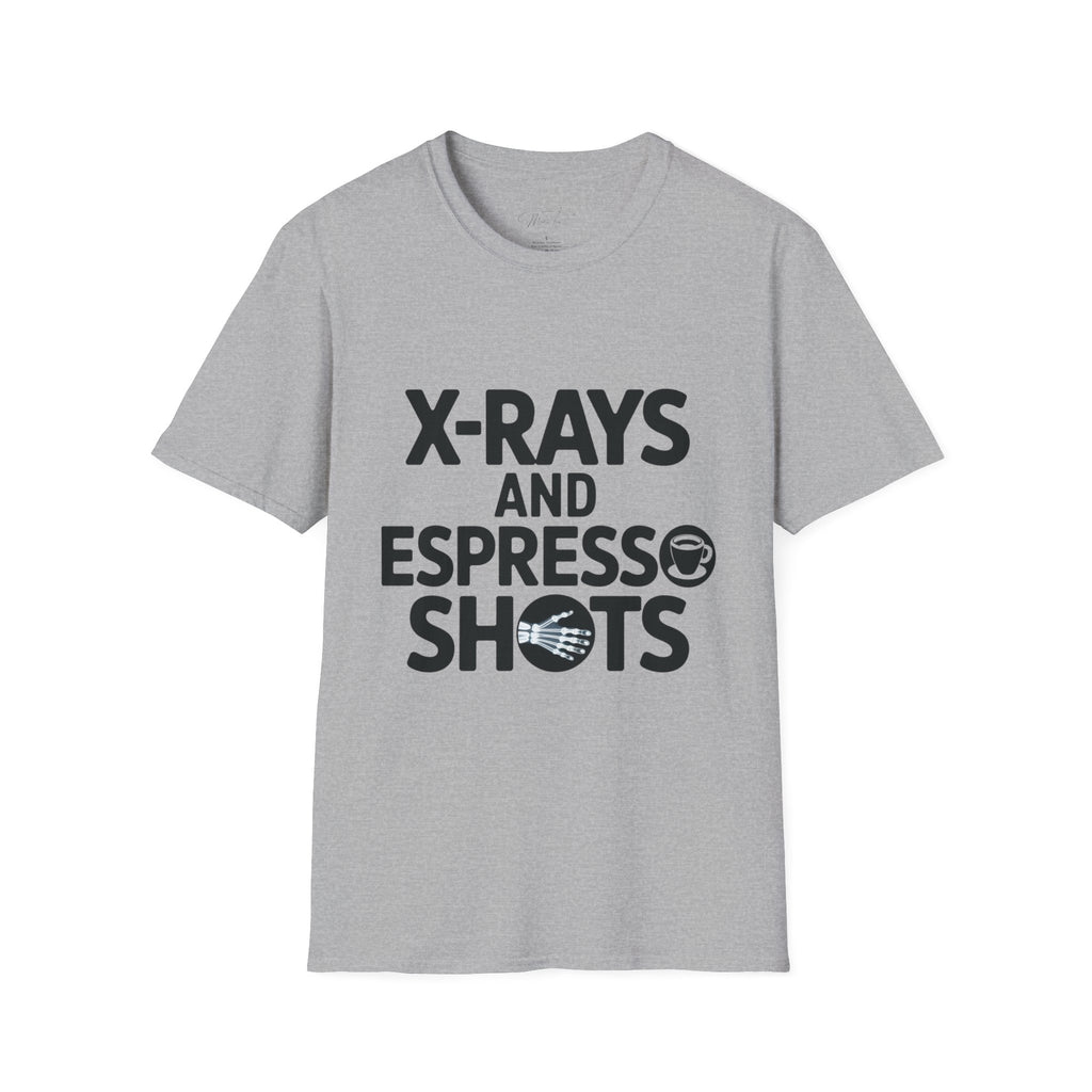 X-Rays and Espresso Shots T-Shirt – A Radiology Favorite! (Unisex Softstyle T-Shirt)