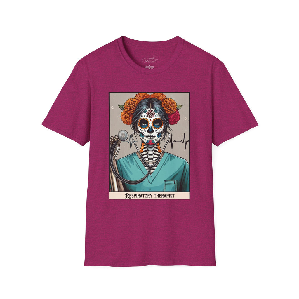 💀 Sugar Skull Respiratory Therapist T-shirt: A Beautiful Blend of Art and Profession! 🌺 (Unisex Softstyle)