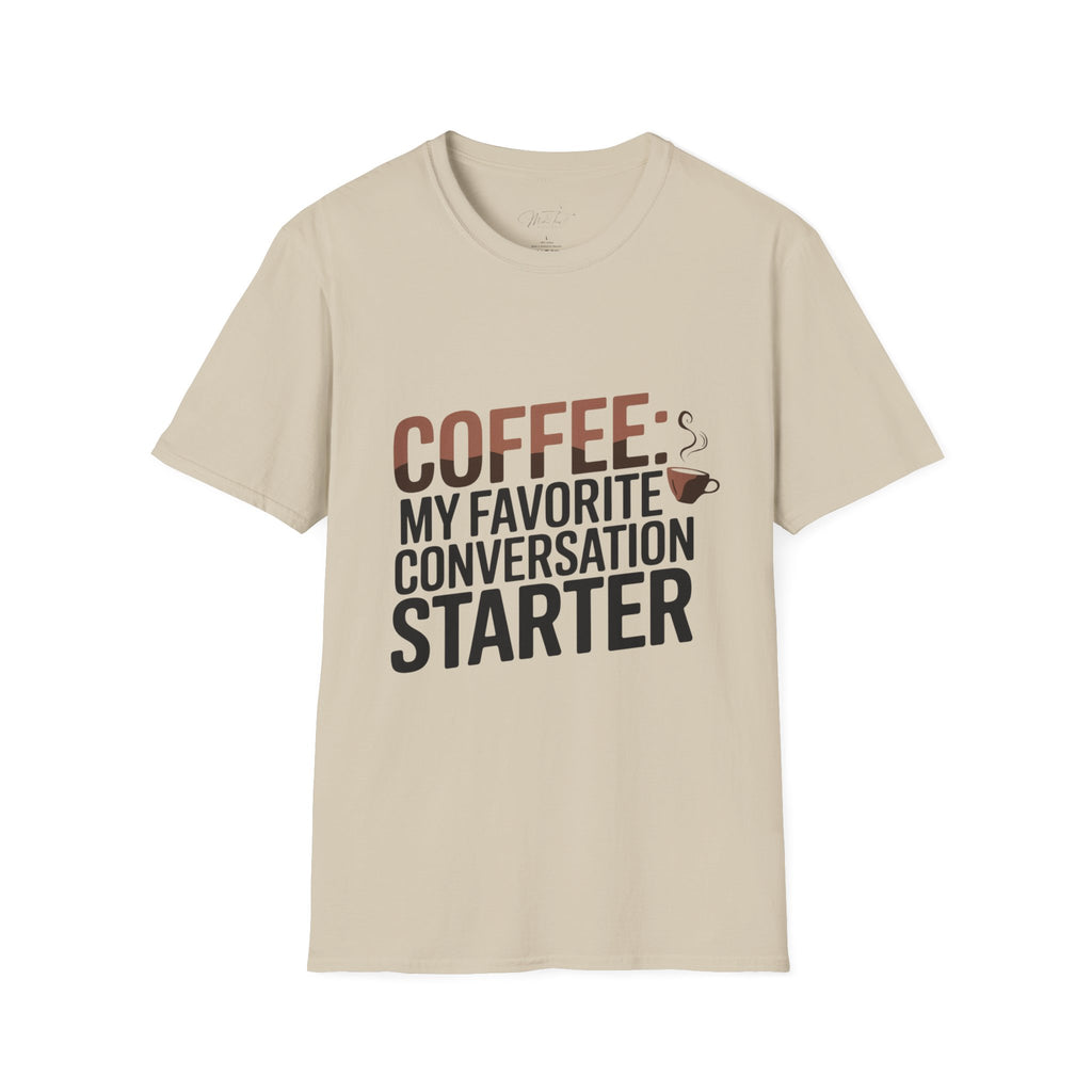 Coffee: My Favorite Conversation Starter T-Shirt – Perfect for Speech Language Pathologists! (Unisex Softstyle T-Shirt)