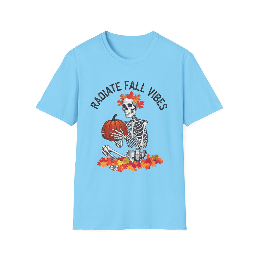 Radiate Fall Vibes Skeleton T-Shirt – Embrace the Autumn Spirit! (Unisex Softstyle T-Shirt)
