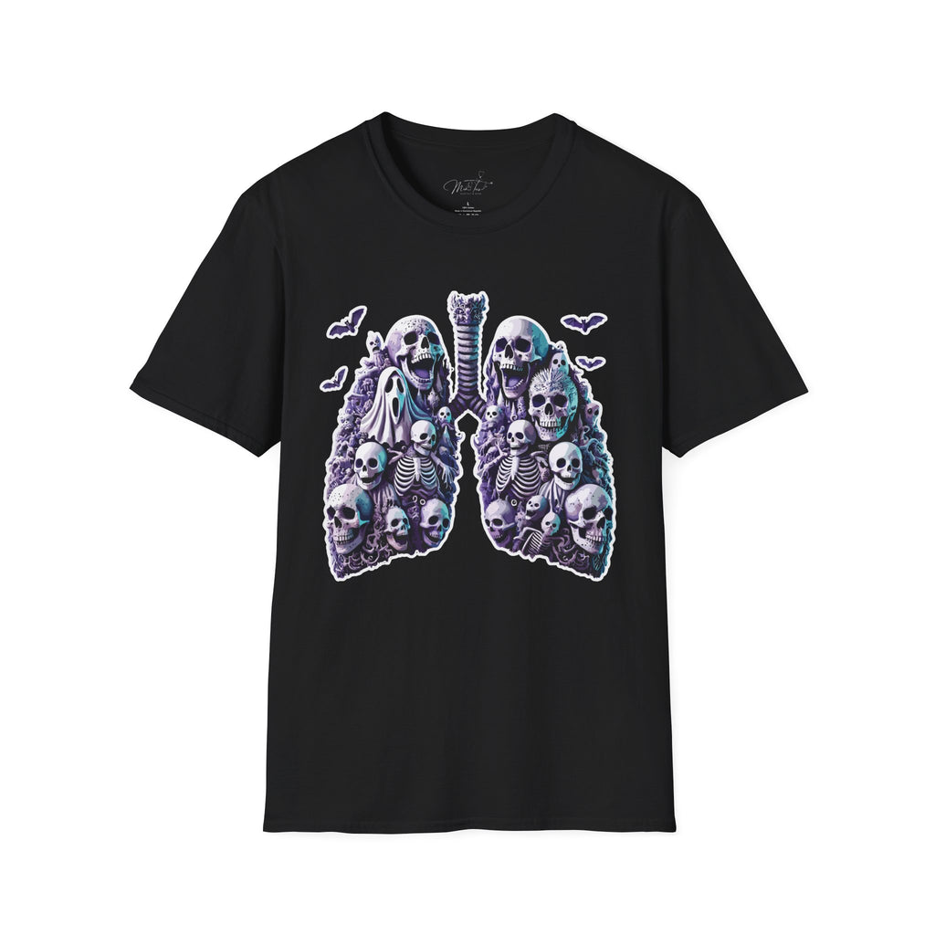 💀 Spooky Lungs (front) T-shirt: Respiratory Meets Halloween Haunts! 👻  (Unisex Softstyle)