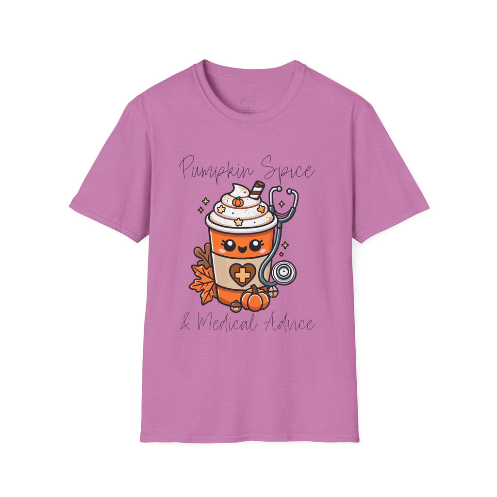 Pumpkin Spice & Healthcare Life T-Shirt – Fall Fun for Medical Professionals(Unisex Softstyle T-Shirt)