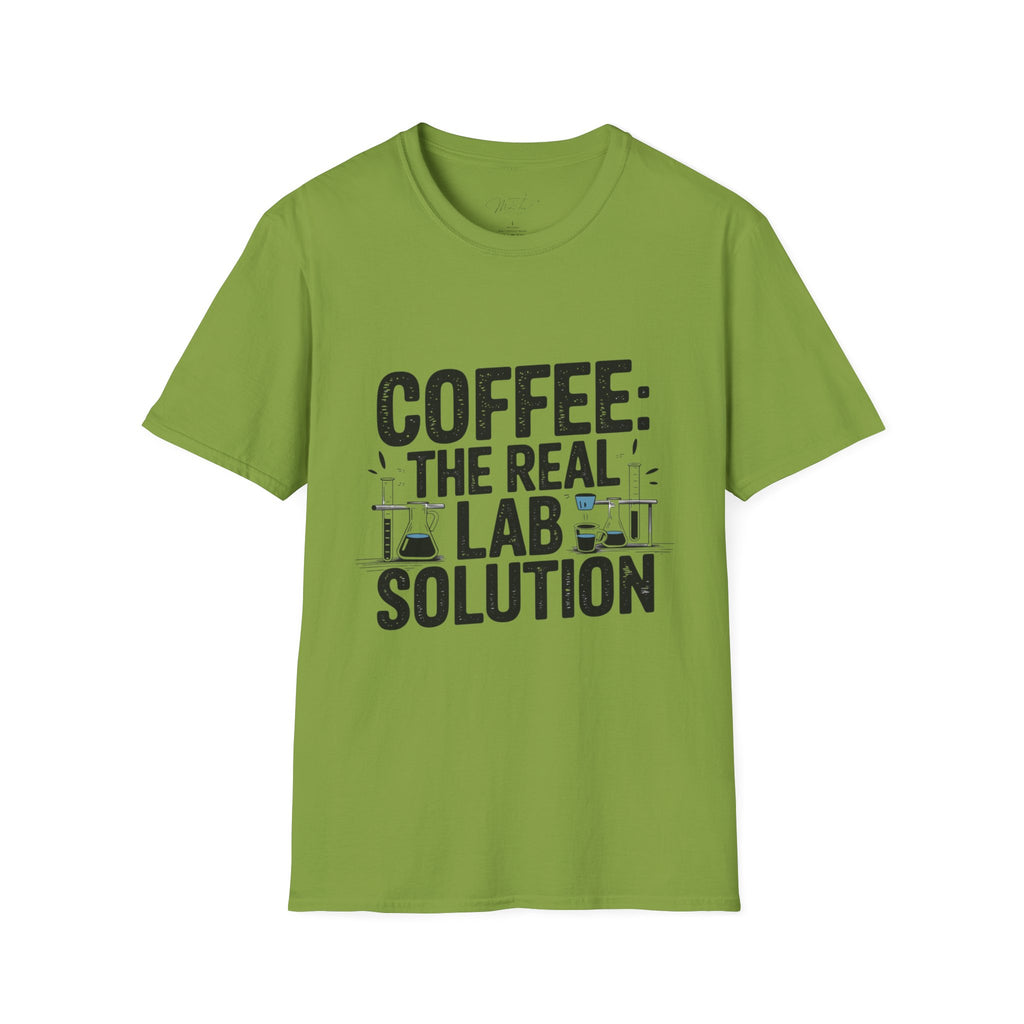 Coffee: The Real Lab Solution" T-Shirt – Perfect for the Coffee-Driven Lab Professional! (Unisex Softstyle T-Shirt)