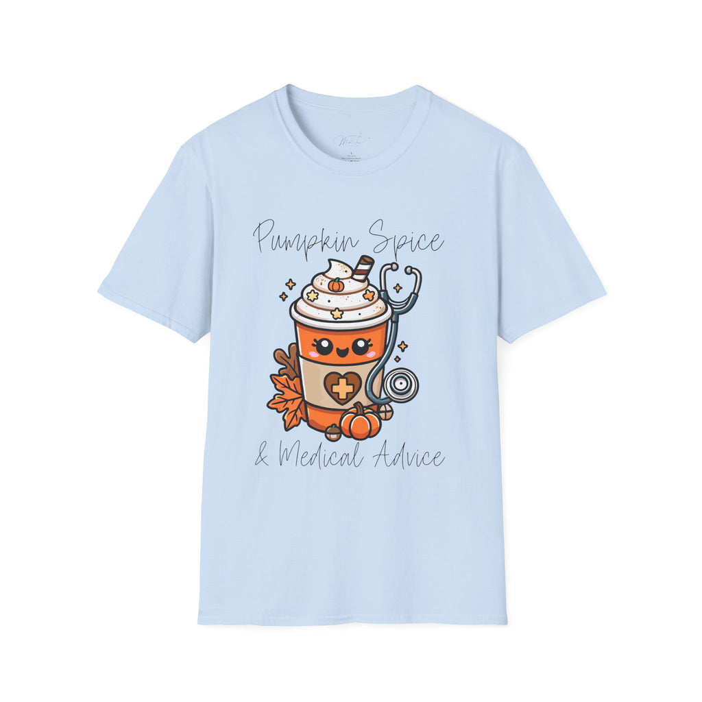 Pumpkin Spice & Healthcare Life T-Shirt – Fall Fun for Medical Professionals(Unisex Softstyle T-Shirt)