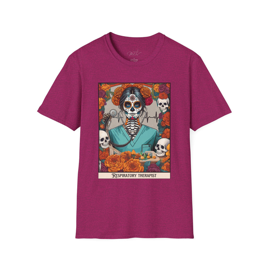 💀 Día de los Muertos Respiratory Therapist T-shirt: Celebrate Life and Honor the Profession! 🌹 (Unisex Softstyle)