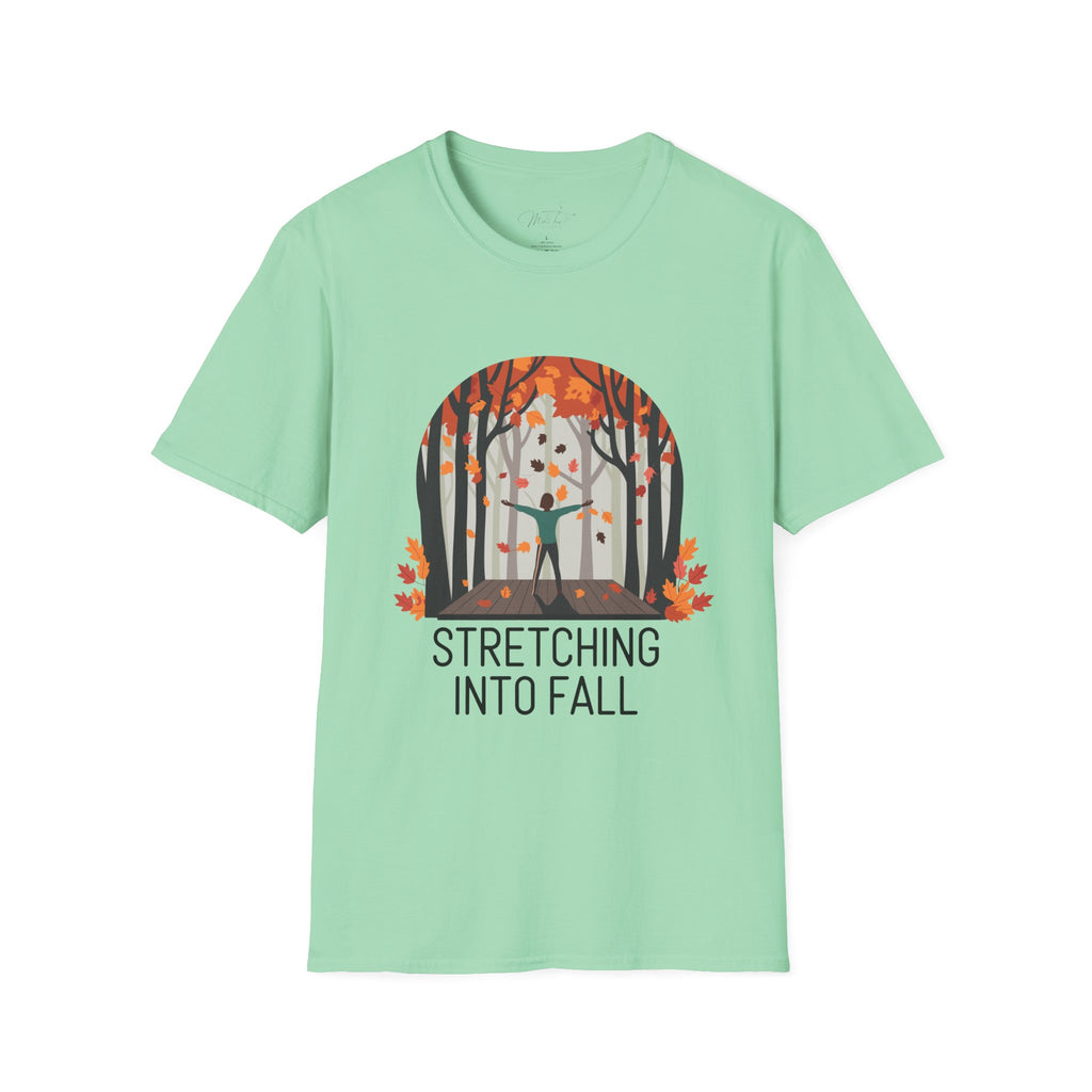 Stretching Into Fall T-Shirt – Embrace the Season with Flexibility and Comfort! (Unisex Softstyle T-Shirt)