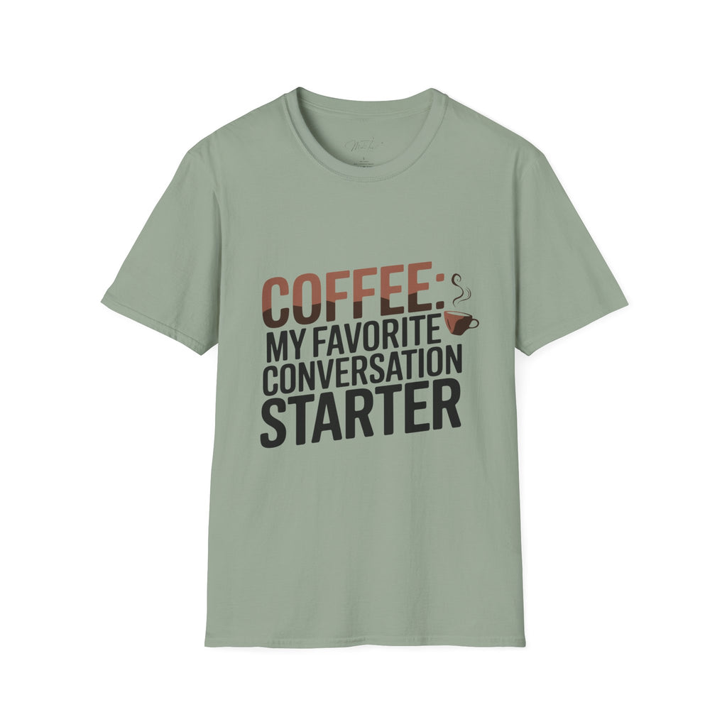 Coffee: My Favorite Conversation Starter T-Shirt – Perfect for Speech Language Pathologists! (Unisex Softstyle T-Shirt)