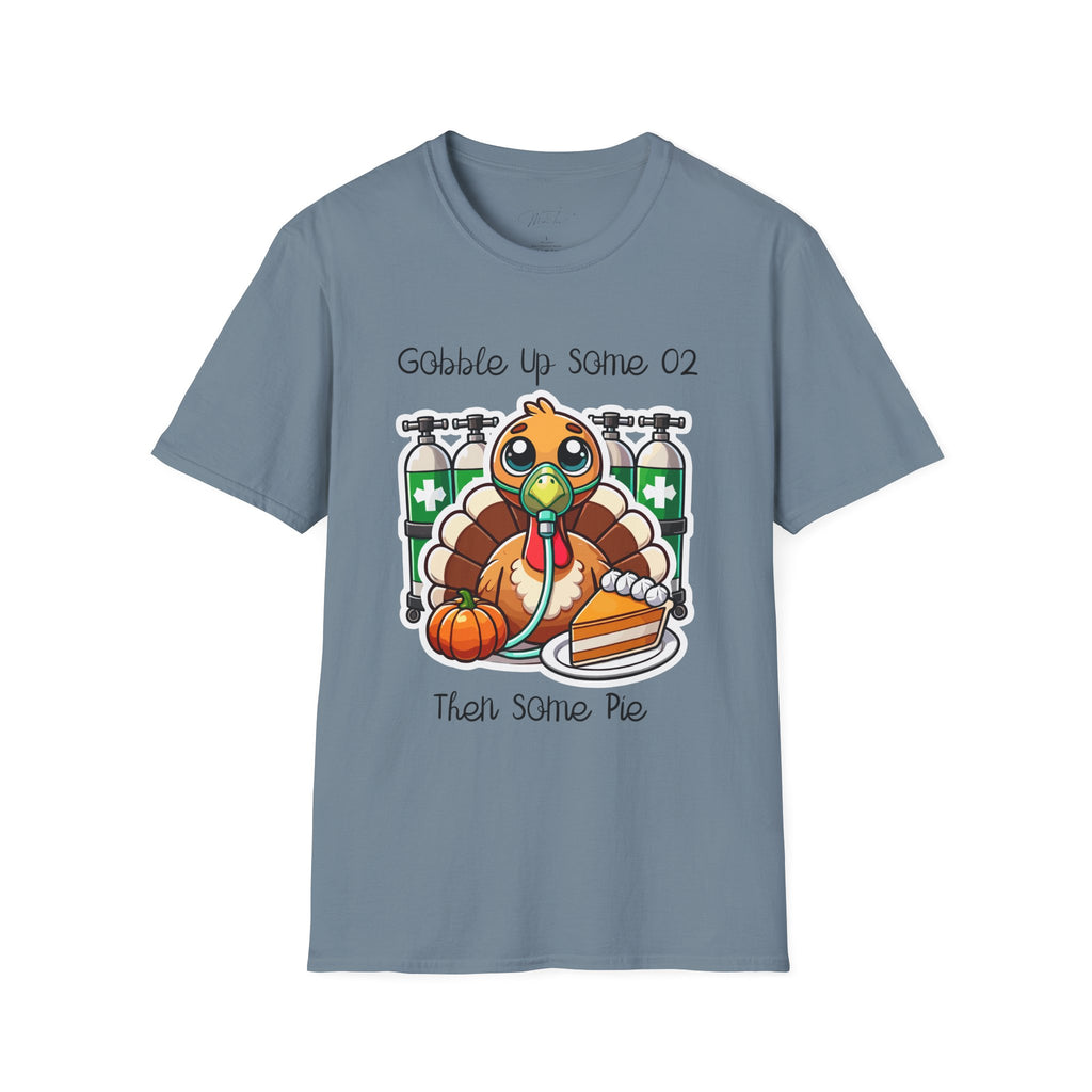Thankful for Oxygen and Pie T-Shirt – A Fun Thanksgiving Respiratory Tee (Unisex Softstyle T-Shirt)