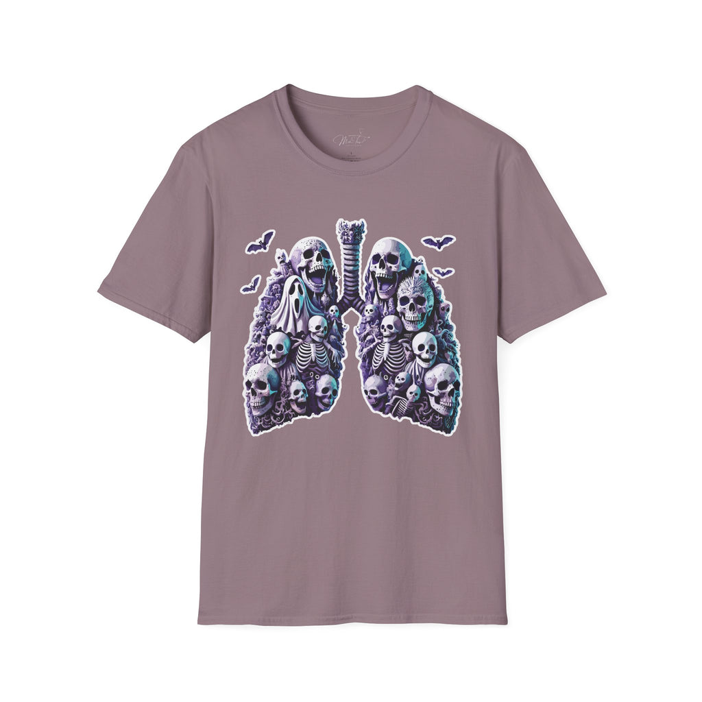 💀 Spooky Lungs (front) T-shirt: Respiratory Meets Halloween Haunts! 👻  (Unisex Softstyle)