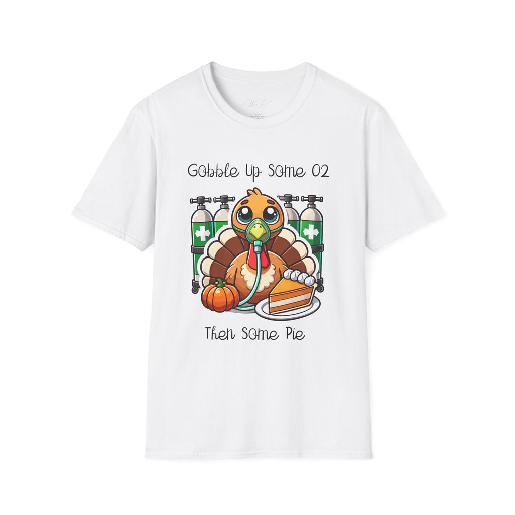 Thankful for Oxygen and Pie T-Shirt – A Fun Thanksgiving Respiratory Tee (Unisex Softstyle T-Shirt)