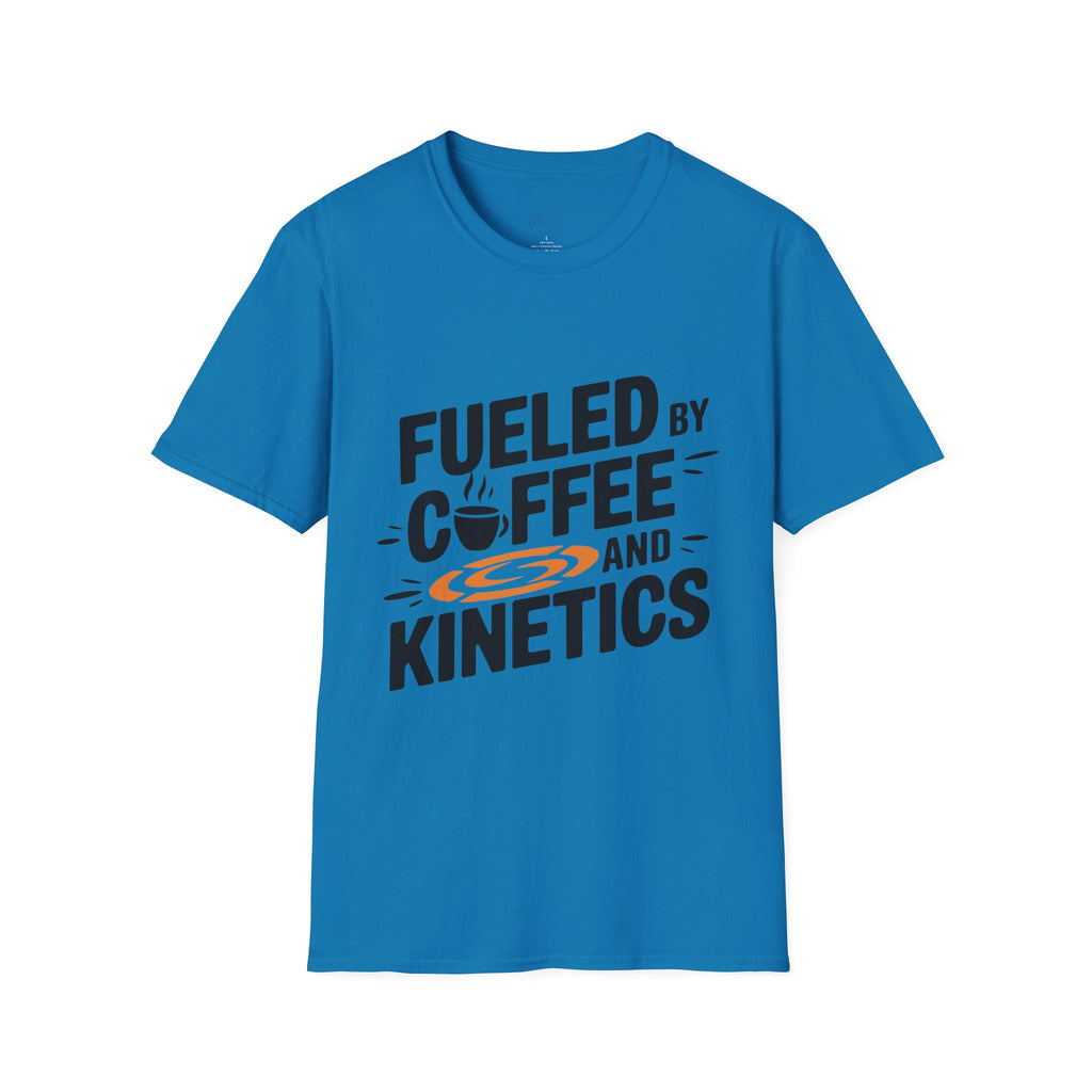 Fueled by Coffee and Kinetics T-Shirt – Perfect for the Energetic, Coffee-Loving Physical Therapist! (Unisex Softstyle T-Shirt)