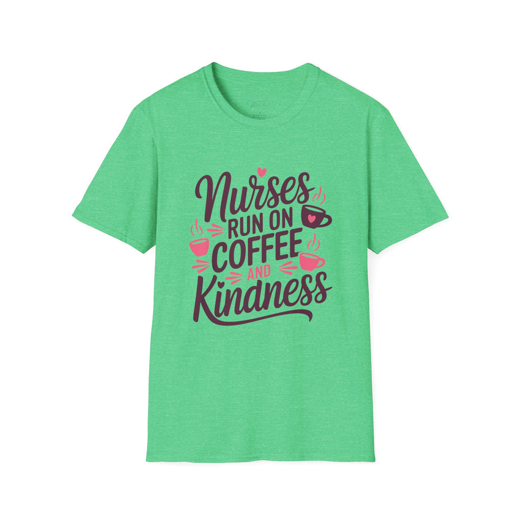Nurses Run on Coffee and Kindness T-Shirt – For the Heart of Healthcare (Unisex Softstyle T-Shirt)