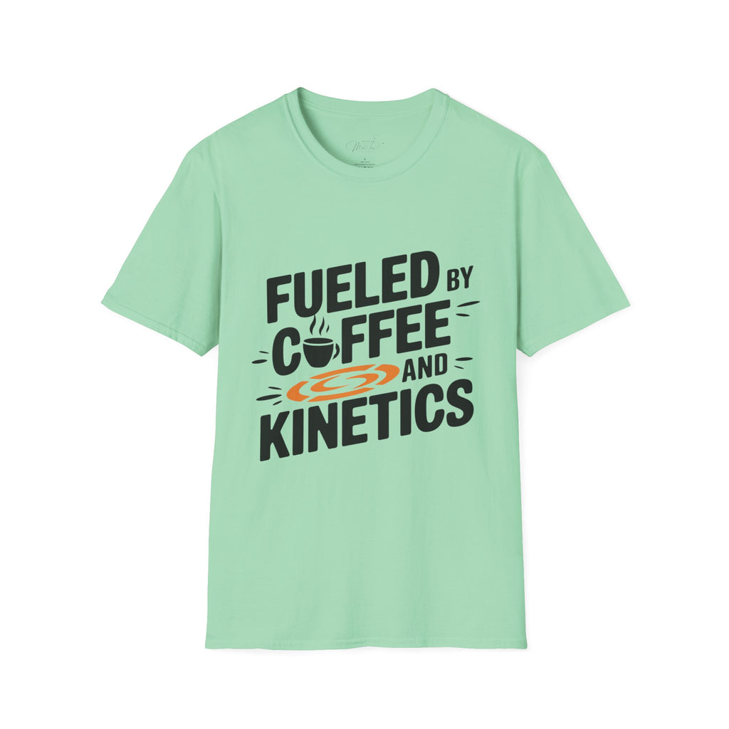 Fueled by Coffee and Kinetics T-Shirt – Perfect for the Energetic, Coffee-Loving Physical Therapist! (Unisex Softstyle T-Shirt)