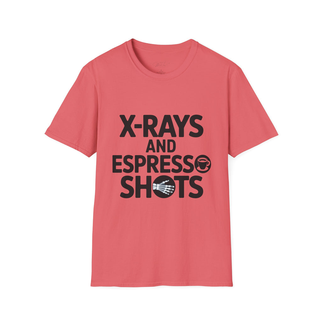 X-Rays and Espresso Shots T-Shirt – A Radiology Favorite! (Unisex Softstyle T-Shirt)