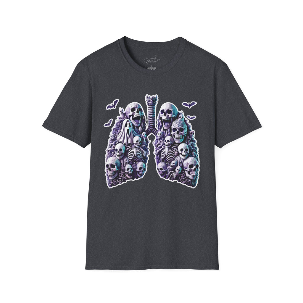 💀 Spooky Lungs (front) T-shirt: Respiratory Meets Halloween Haunts! 👻  (Unisex Softstyle)