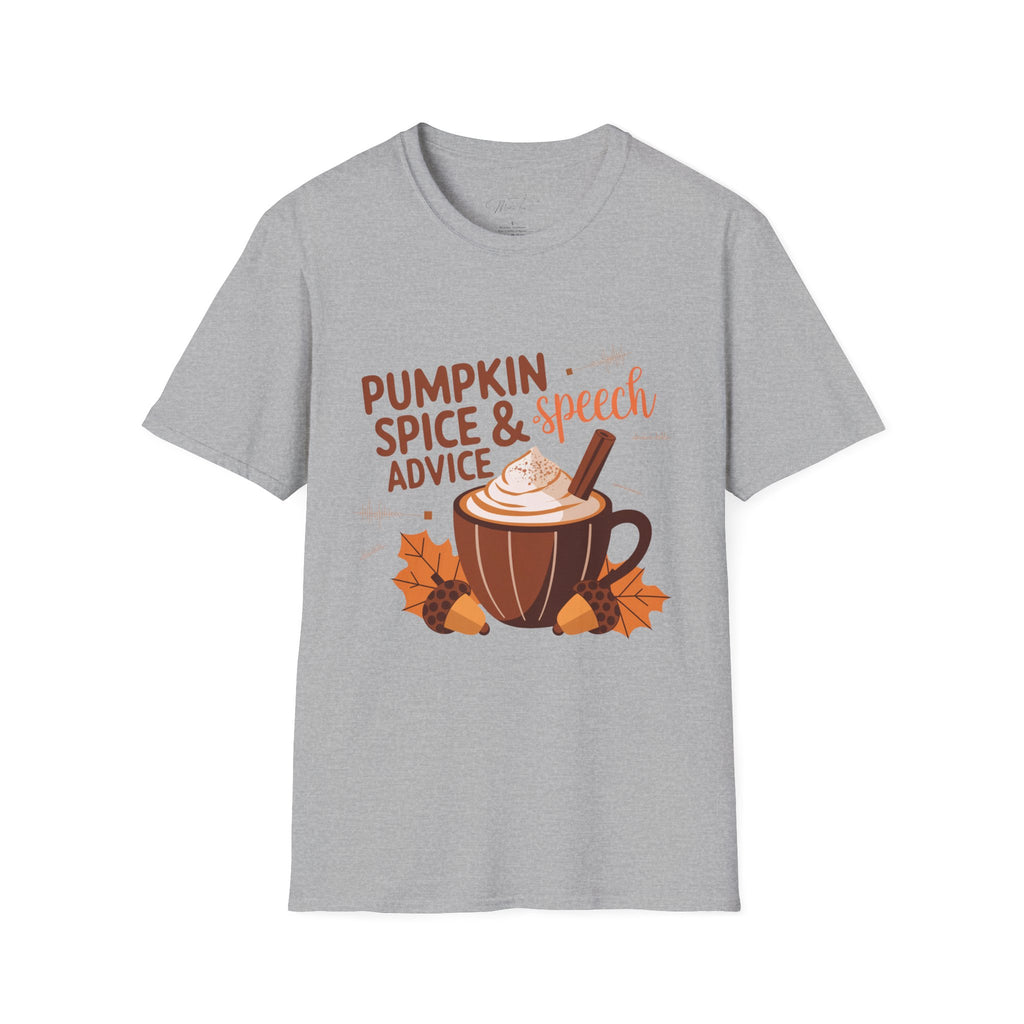 Pumpkin Spice & Speech Advice T-Shirt – Cozy Fall Vibes for Speech-Language Pathologists! (Unisex Softstyle T-Shirt)