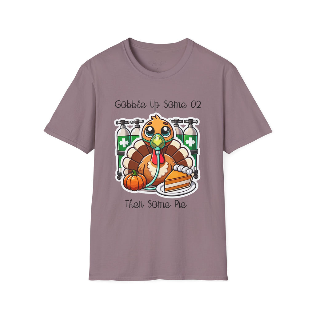 Thankful for Oxygen and Pie T-Shirt – A Fun Thanksgiving Respiratory Tee (Unisex Softstyle T-Shirt)