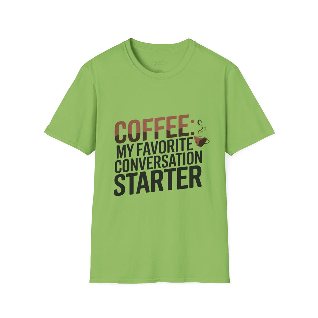 Coffee: My Favorite Conversation Starter T-Shirt – Perfect for Speech Language Pathologists! (Unisex Softstyle T-Shirt)