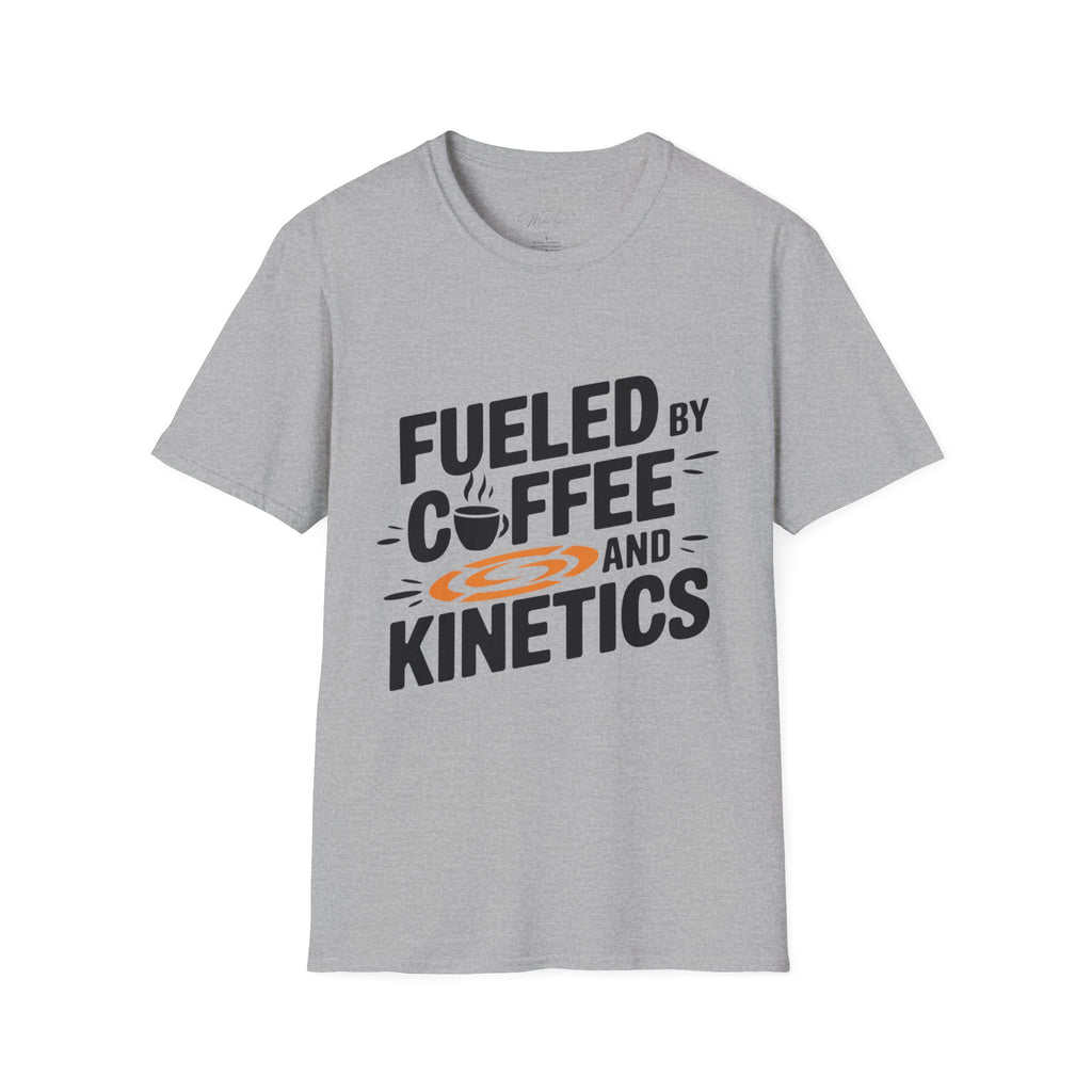 Fueled by Coffee and Kinetics T-Shirt – Perfect for the Energetic, Coffee-Loving Physical Therapist! (Unisex Softstyle T-Shirt)