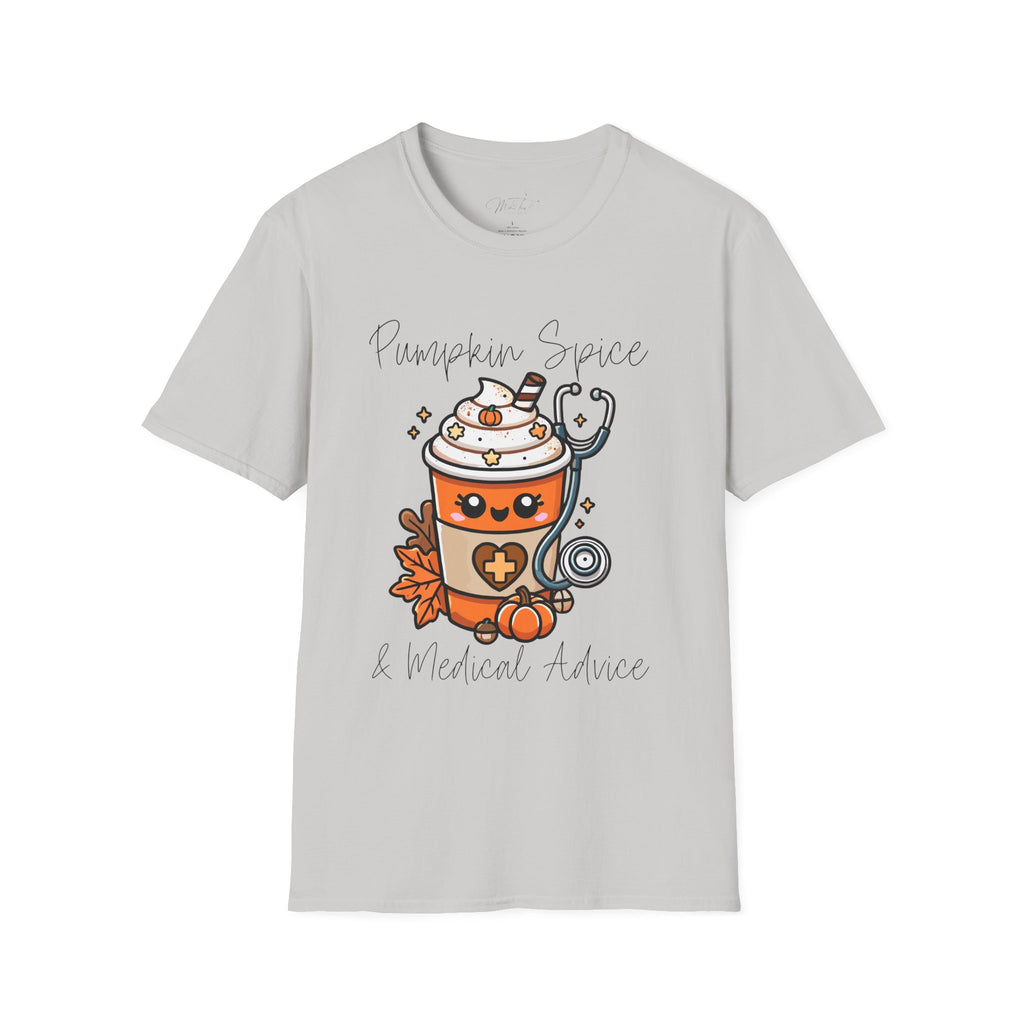 Pumpkin Spice & Healthcare Life T-Shirt – Fall Fun for Medical Professionals(Unisex Softstyle T-Shirt)