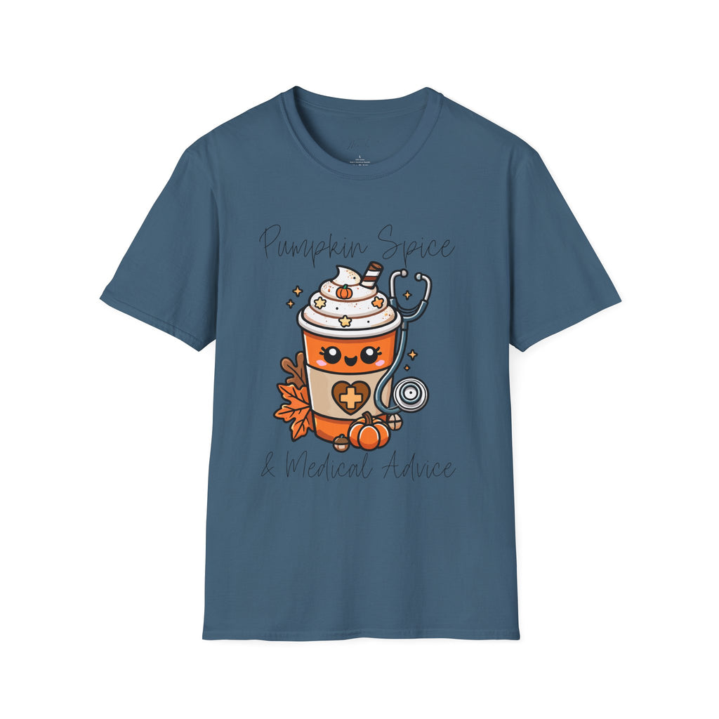 Pumpkin Spice & Healthcare Life T-Shirt – Fall Fun for Medical Professionals(Unisex Softstyle T-Shirt)