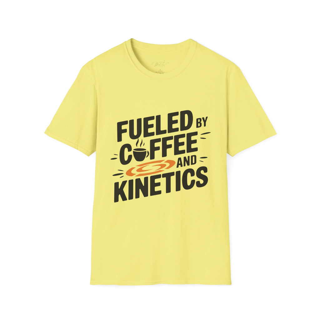 Fueled by Coffee and Kinetics T-Shirt – Perfect for the Energetic, Coffee-Loving Physical Therapist! (Unisex Softstyle T-Shirt)