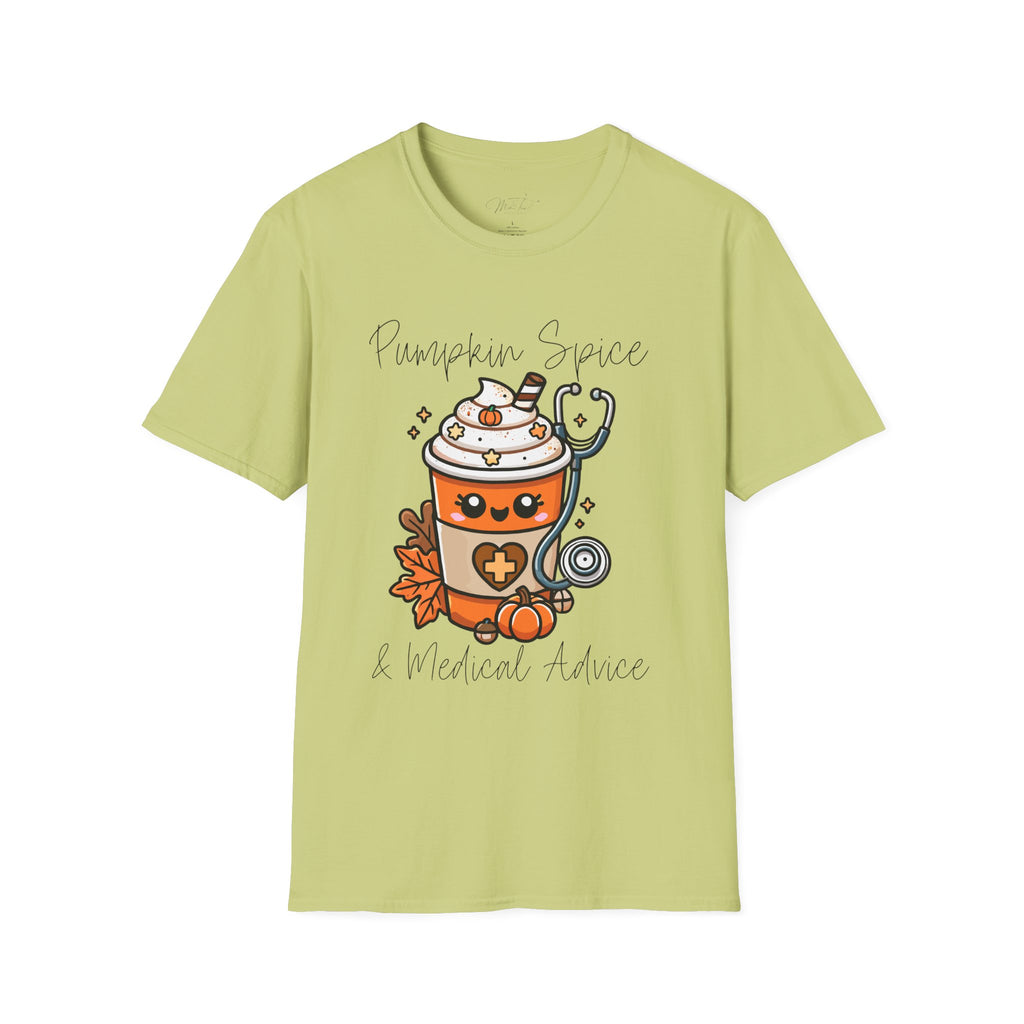 Pumpkin Spice & Healthcare Life T-Shirt – Fall Fun for Medical Professionals(Unisex Softstyle T-Shirt)
