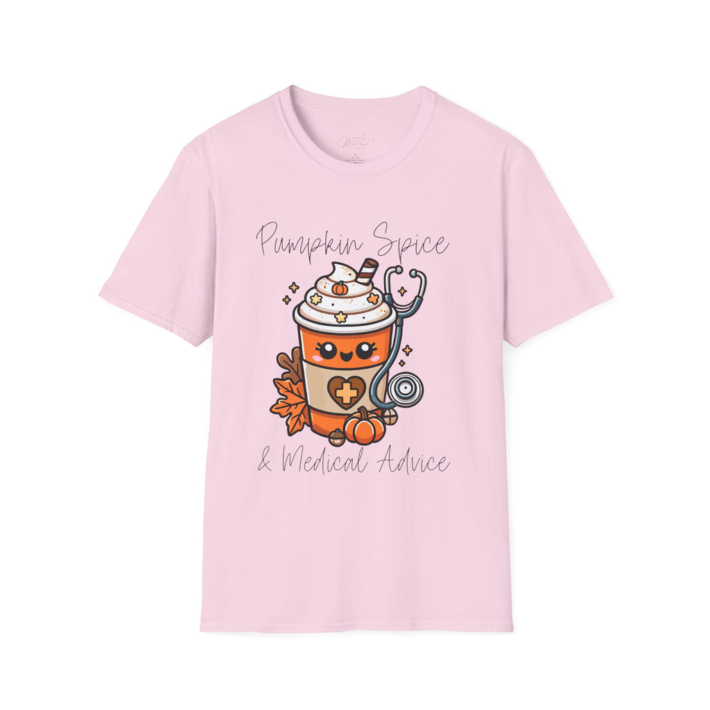 Pumpkin Spice & Healthcare Life T-Shirt – Fall Fun for Medical Professionals(Unisex Softstyle T-Shirt)