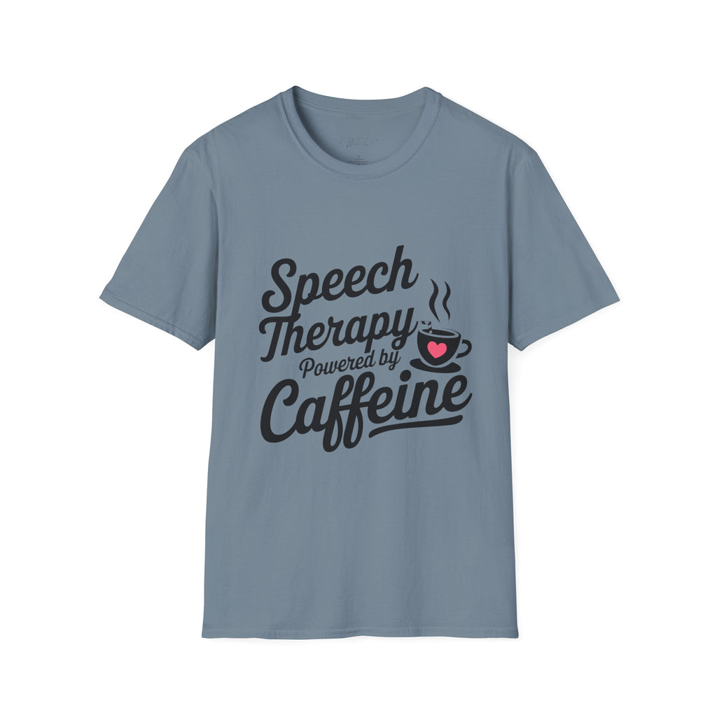 Speech Therapy Powered by Caffeine T-Shirt – Fuel for Communication Champions(Unisex Softstyle T-Shirt)