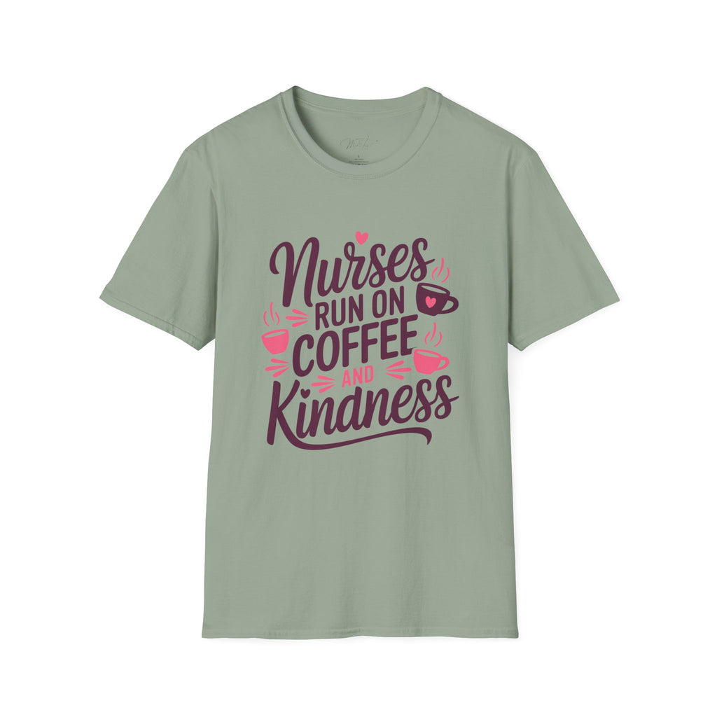Nurses Run on Coffee and Kindness T-Shirt – For the Heart of Healthcare (Unisex Softstyle T-Shirt)