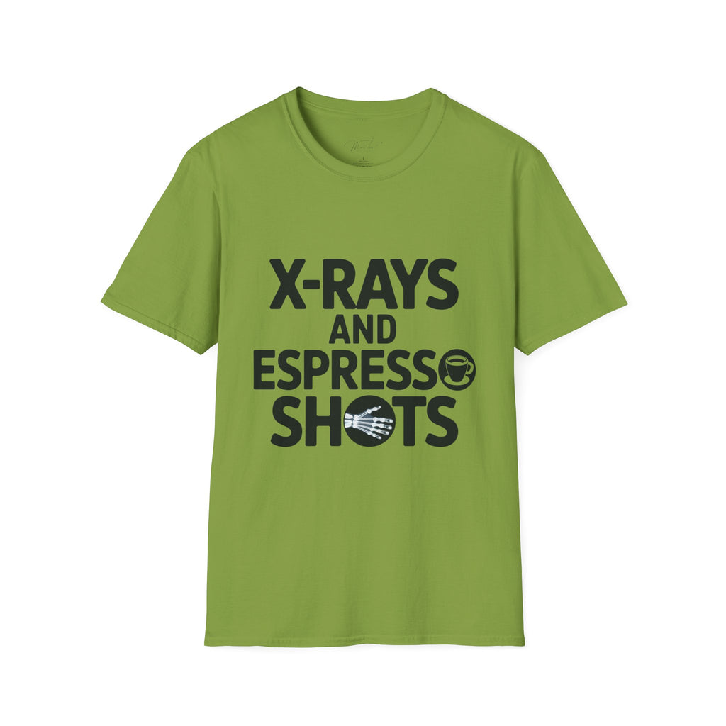 X-Rays and Espresso Shots T-Shirt – A Radiology Favorite! (Unisex Softstyle T-Shirt)