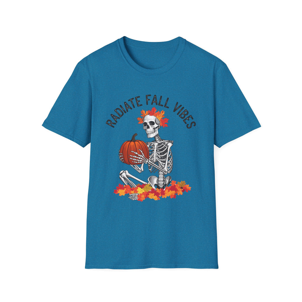 Radiate Fall Vibes Skeleton T-Shirt – Embrace the Autumn Spirit! (Unisex Softstyle T-Shirt)