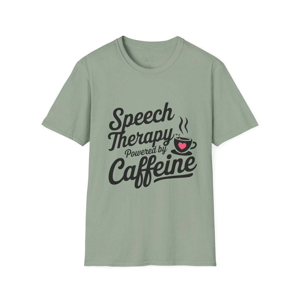 Speech Therapy Powered by Caffeine T-Shirt – Fuel for Communication Champions(Unisex Softstyle T-Shirt)
