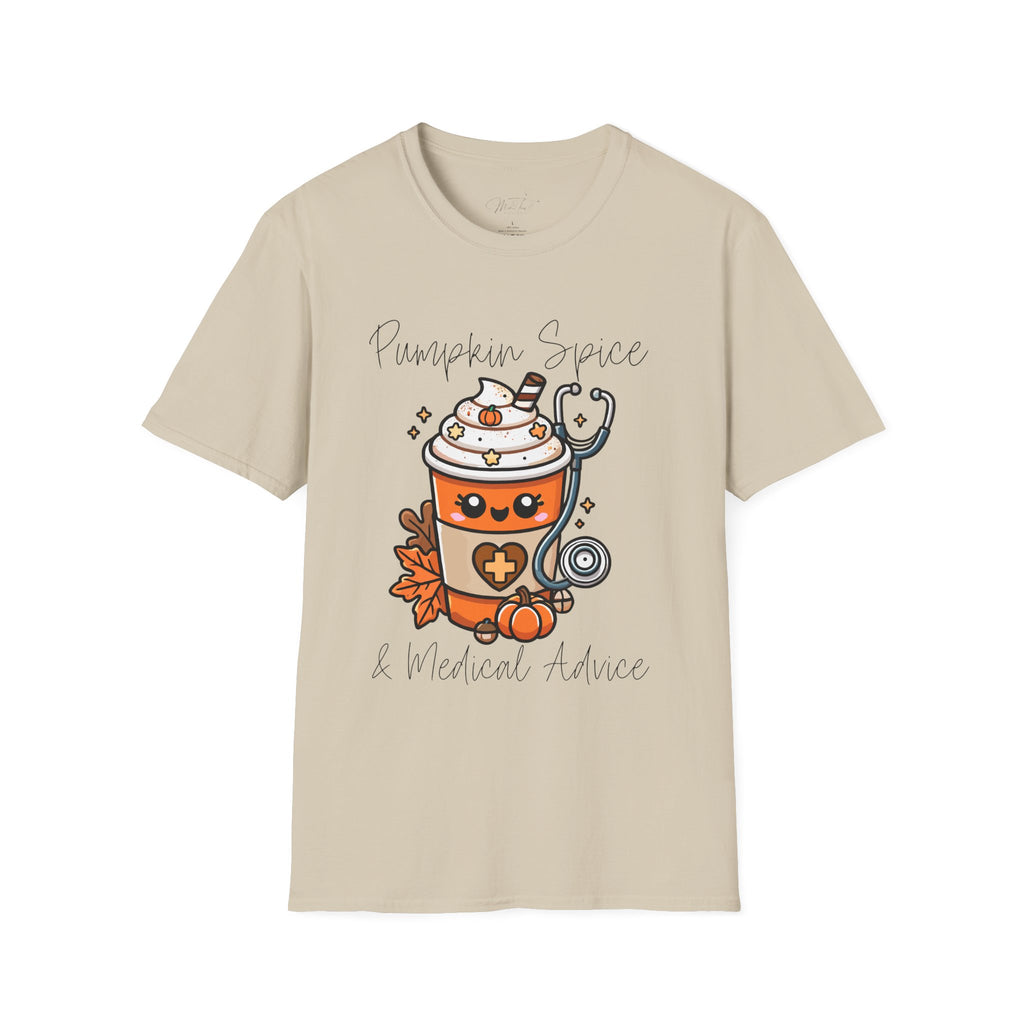 Pumpkin Spice & Healthcare Life T-Shirt – Fall Fun for Medical Professionals(Unisex Softstyle T-Shirt)