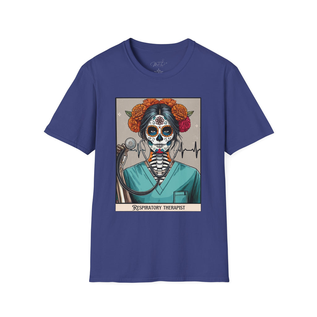 💀 Sugar Skull Respiratory Therapist T-shirt: A Beautiful Blend of Art and Profession! 🌺 (Unisex Softstyle)