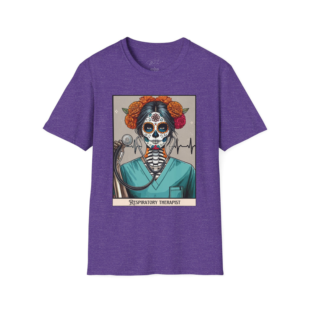 💀 Sugar Skull Respiratory Therapist T-shirt: A Beautiful Blend of Art and Profession! 🌺 (Unisex Softstyle)