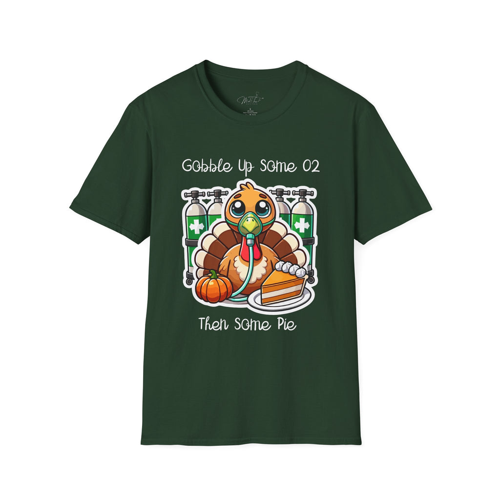 Thankful for Oxygen and Pie T-Shirt – A Fun Thanksgiving Respiratory Tee (Unisex Softstyle T-Shirt)