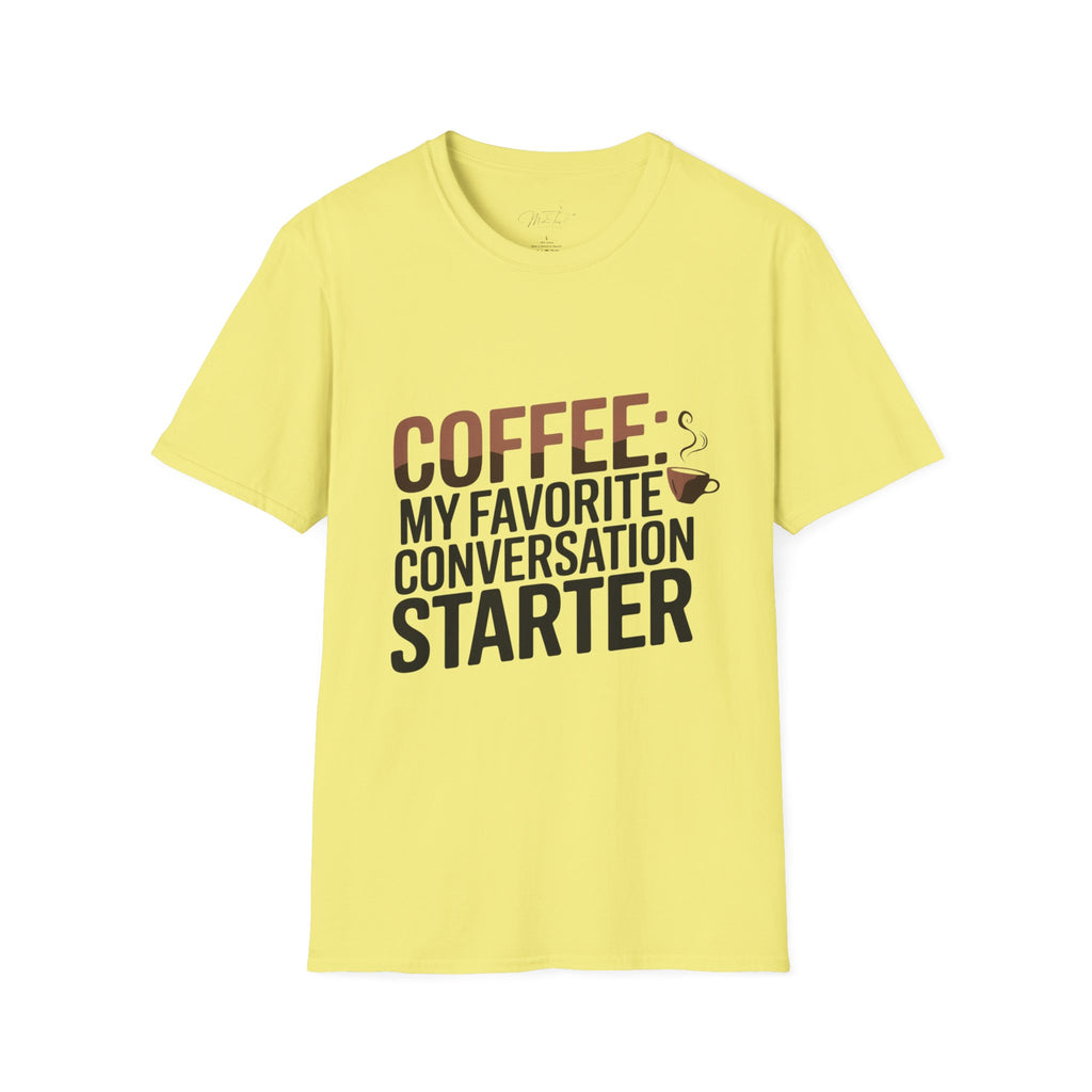 Coffee: My Favorite Conversation Starter T-Shirt – Perfect for Speech Language Pathologists! (Unisex Softstyle T-Shirt)