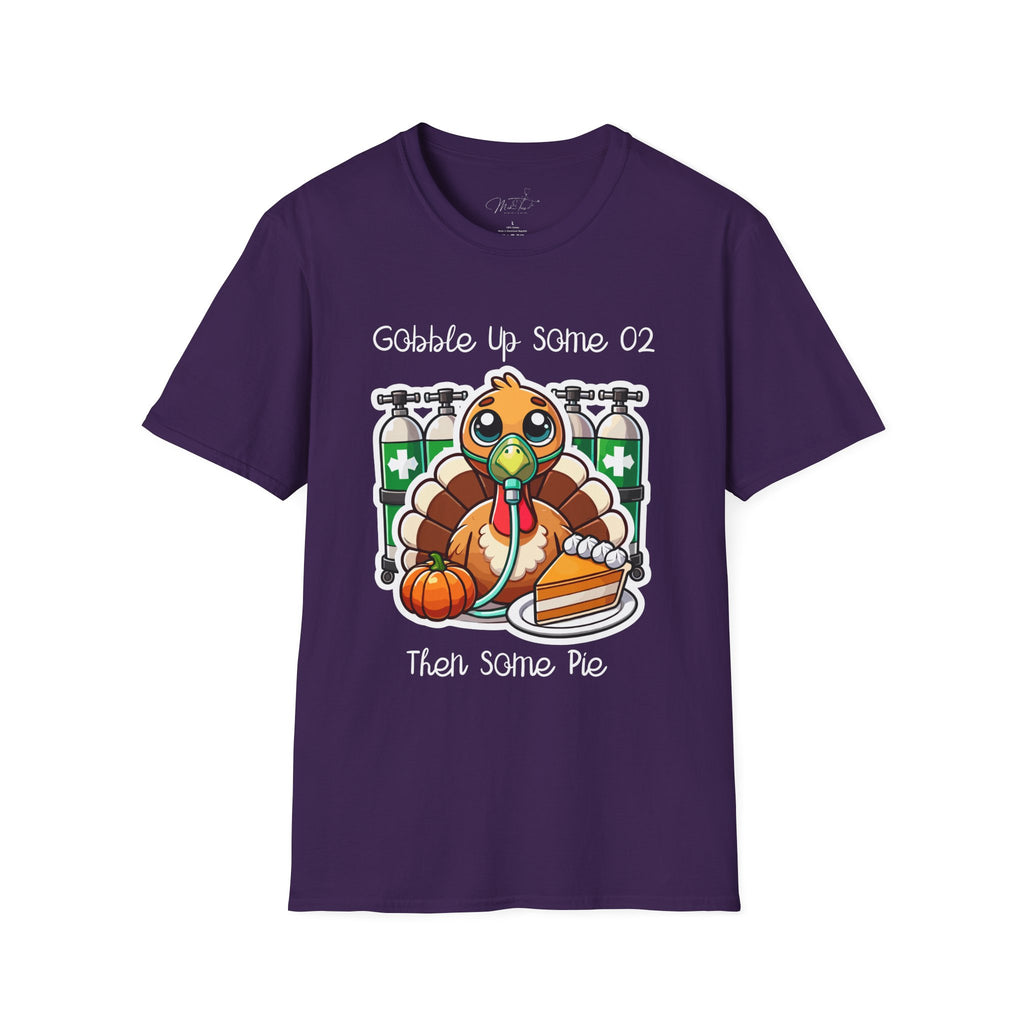 Thankful for Oxygen and Pie T-Shirt – A Fun Thanksgiving Respiratory Tee (Unisex Softstyle T-Shirt)